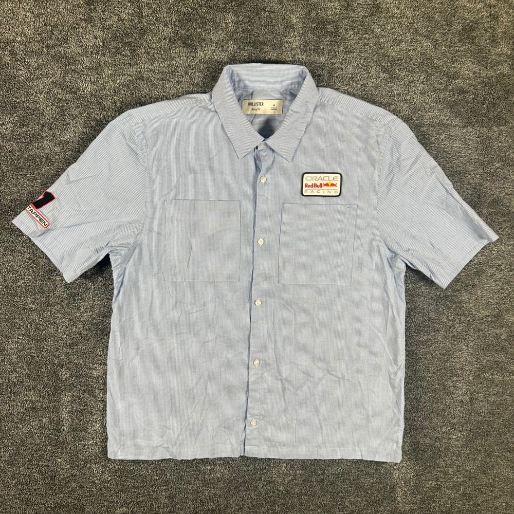 Hollister Shirt Mens M Boxy Blue Pinstripe Oracle Red Bull Racing F1 Verstappen